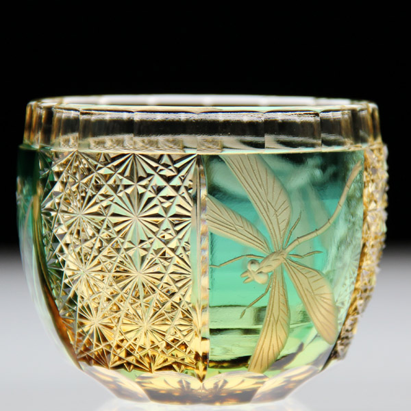 Kiriko　Craft　Style　Jewel　蜻蛉の酒杯　江戸切子×花岡グラヴィール　琥珀緑の通販情報
